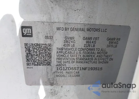 2022 Chevrolet Malibu Fwd Lt из США, поврежденный, VIN 1G1ZD5ST1NF193515